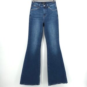 Social Threads Women Flare Jeans Risen High Rise 1/25 Dark Wash Distressed Boho